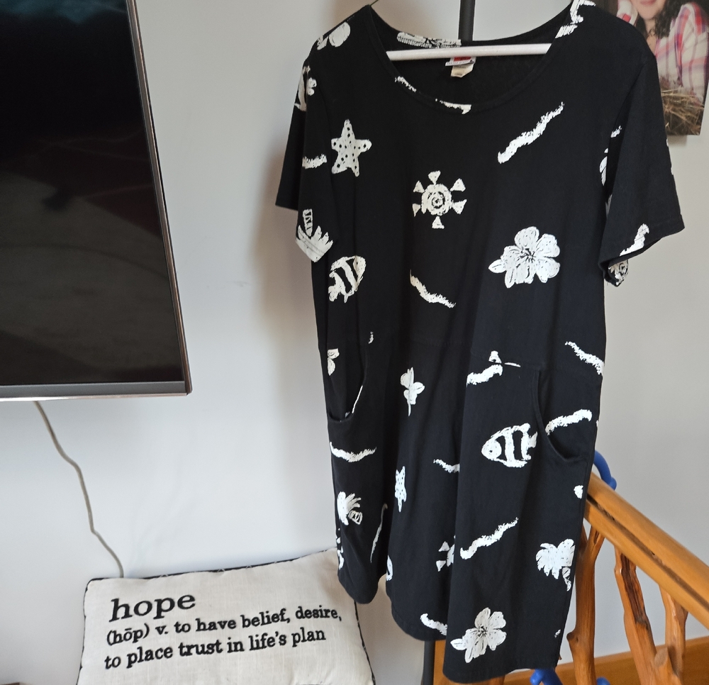 Black Floral & Nautical Print Midi Dress
